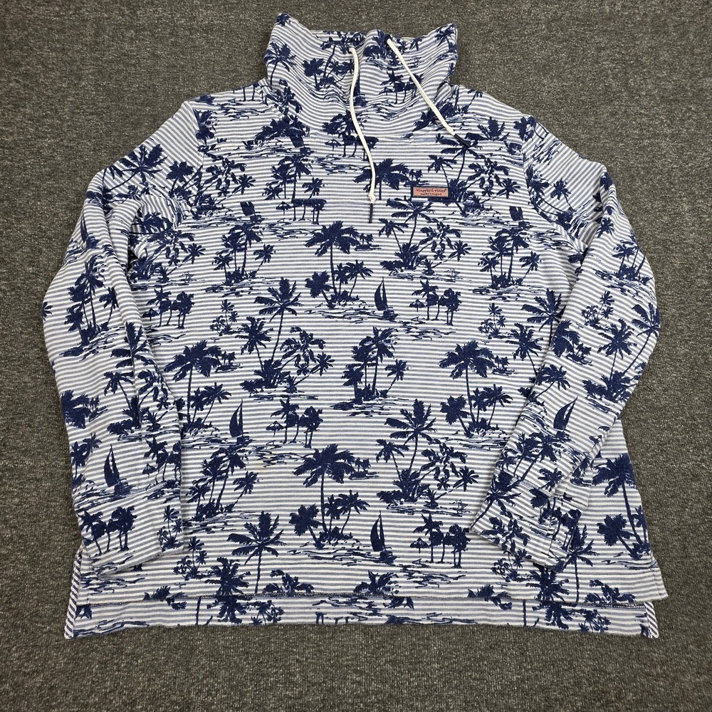 Vineyard Vines Women's XXS Blue Striped Palm Tree Turtleneck Pullover Sweatshirt